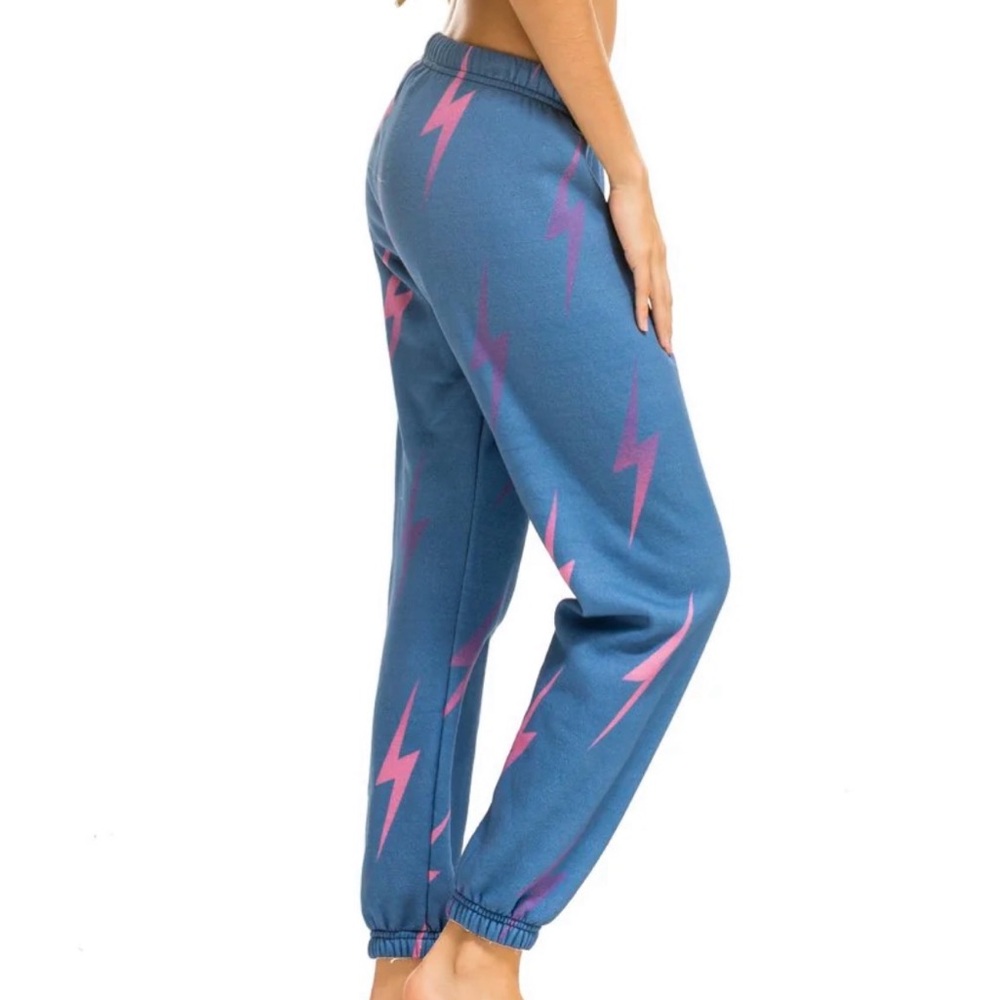 Aviator Nation Blue Joggers with Pink Lightning Bolts